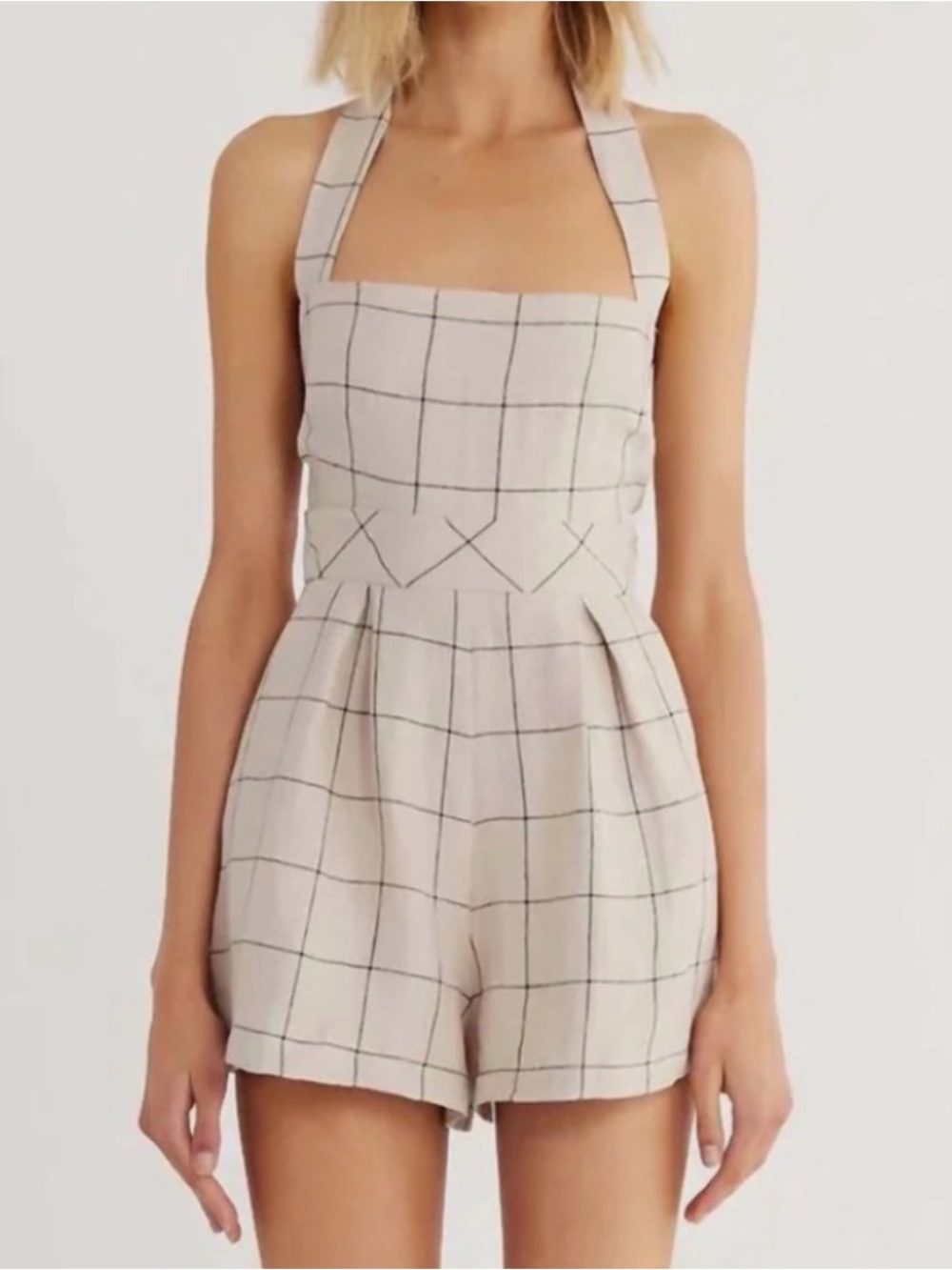 Rumer checked halter romper